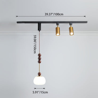 Contemporary Nordic Aluminum Iron Rattan Round Shade 3-Light Spotlight Pendant Light Track Light For Living Room