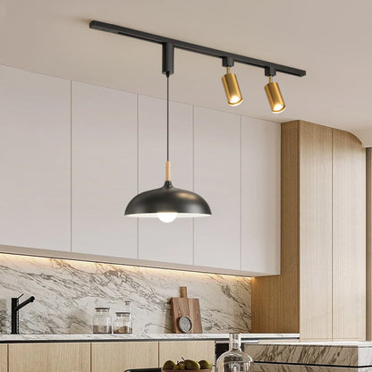 Contemporary Nordic Aluminum Iron Rattan Round Shade 3-Light Spotlight Pendant Light Track Light For Living Room
