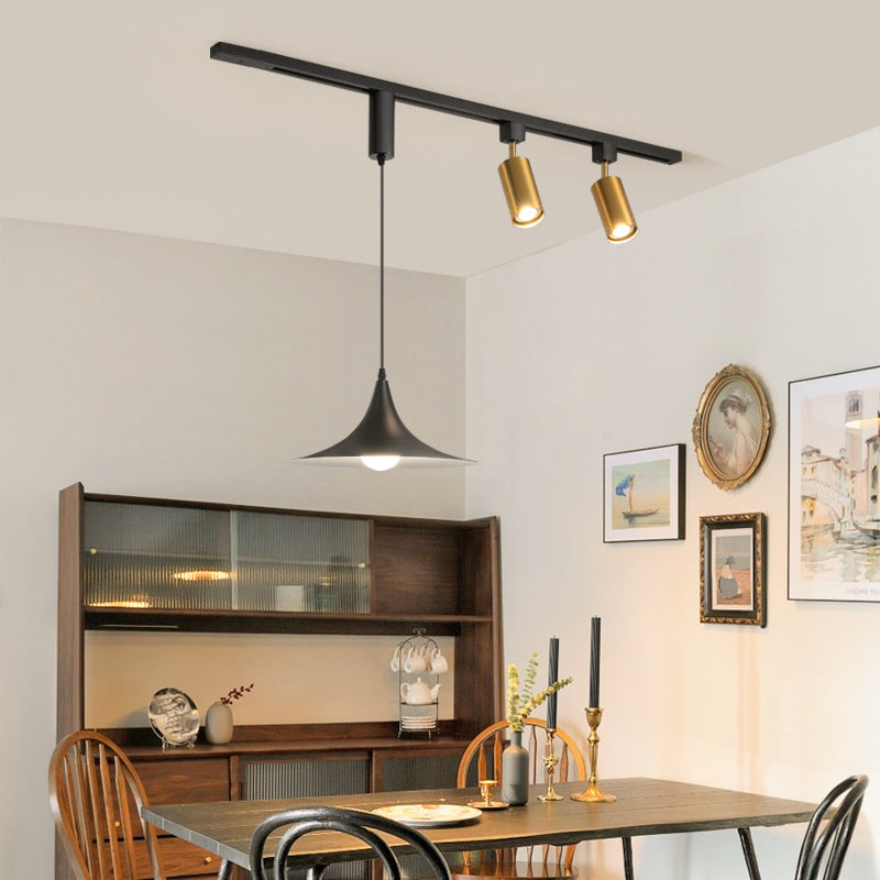 Contemporary Nordic Aluminum Iron Rattan Round Shade 3-Light Spotlight Pendant Light Track Light For Living Room
