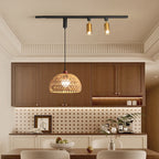 Contemporary Nordic Aluminum Iron Rattan Round Shade 3-Light Spotlight Pendant Light Track Light For Living Room