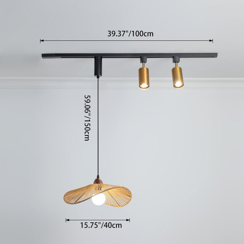 Contemporary Nordic Aluminum Iron Rattan Round Shade 3-Light Spotlight Pendant Light Track Light For Living Room