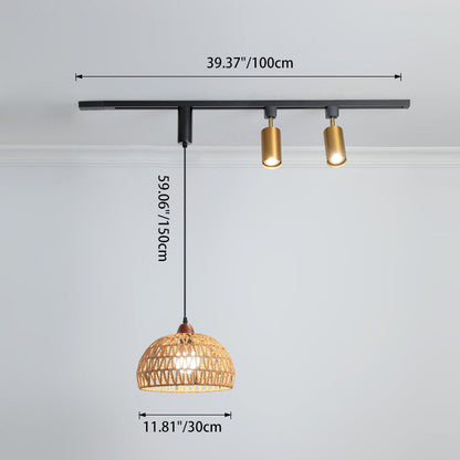Contemporary Nordic Aluminum Iron Rattan Round Shade 3-Light Spotlight Pendant Light Track Light For Living Room
