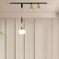 Contemporary Nordic Aluminum Iron Rattan Round Shade 3-Light Spotlight Pendant Light Track Light For Living Room
