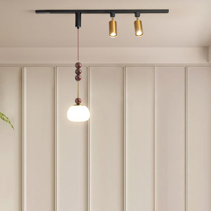 Contemporary Nordic Aluminum Iron Rattan Round Shade 3-Light Spotlight Pendant Light Track Light For Living Room