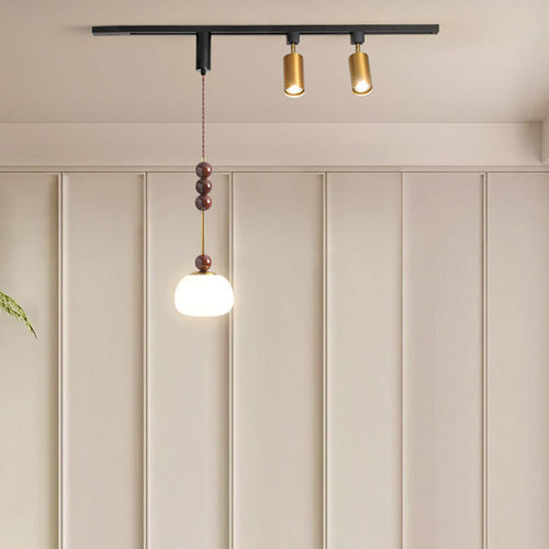 Contemporary Nordic Aluminum Iron Rattan Round Shade 3-Light Spotlight Pendant Light Track Light For Living Room
