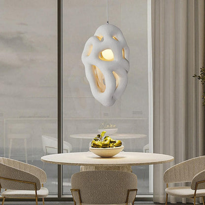 Traditional Japanese Polystyrene Irregular Ellipse Porous Design 1-Light Pendant Light For Living Room