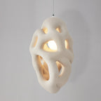 Traditional Japanese Polystyrene Irregular Ellipse Porous Design 1-Light Pendant Light For Living Room