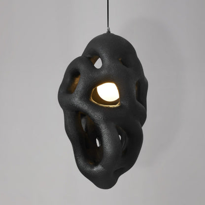 Traditional Japanese Polystyrene Irregular Ellipse Porous Design 1-Light Pendant Light For Living Room