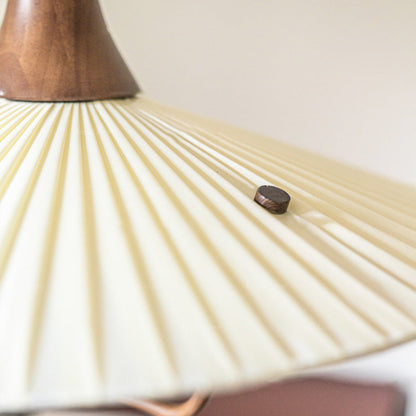 Traditional Vintage Pleated Fabric Hat Shade Solid Wood Iron 1-Light Pendant Light For Living Room