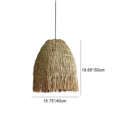 Traditional French Straw Weaving Round Shade 1-Light Pendant Light For Living Room