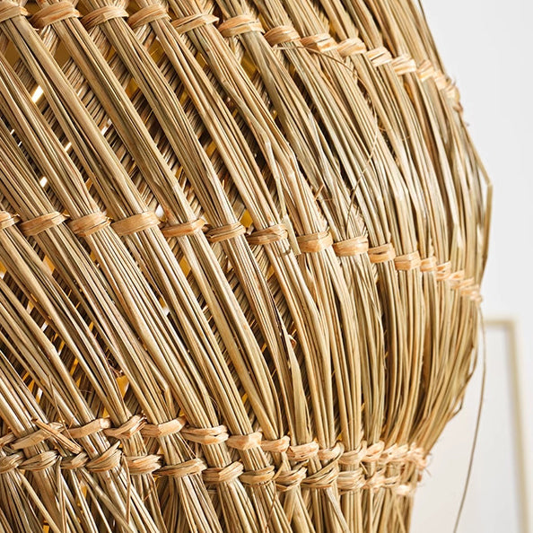 Traditional French Straw Weaving Round Shade 1-Light Pendant Light For Living Room