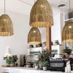 Traditional French Straw Weaving Round Shade 1-Light Pendant Light For Living Room