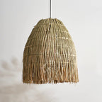 Traditional French Straw Weaving Round Shade 1-Light Pendant Light For Living Room