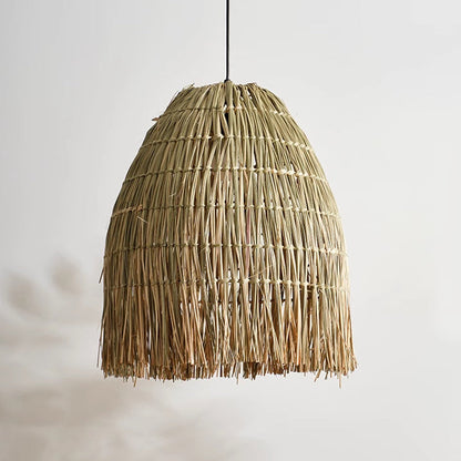 Traditional French Straw Weaving Round Shade 1-Light Pendant Light For Living Room