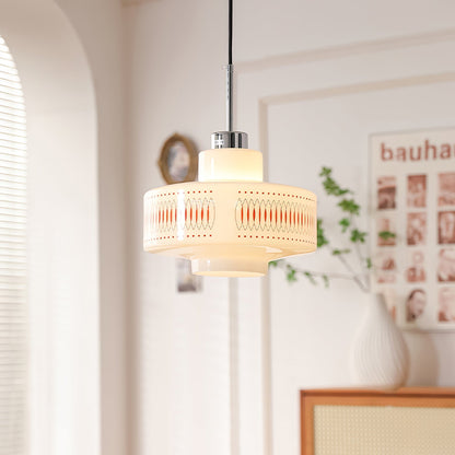 Contemporary Simplicity Patterned Glass Cylinder 1-Light Pendant Light For Living Room