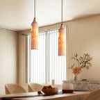 Traditional Japanese Yellow Travertine Strip Solid Wood 1-Light Pendant Light For Living Room