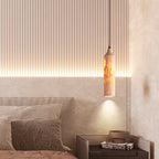 Traditional Japanese Yellow Travertine Strip Solid Wood 1-Light Pendant Light For Living Room