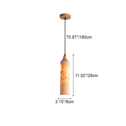 Traditional Japanese Yellow Travertine Strip Solid Wood 1-Light Pendant Light For Living Room