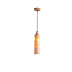 Traditional Japanese Yellow Travertine Strip Solid Wood 1-Light Pendant Light For Living Room