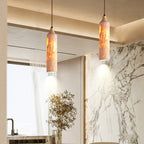 Traditional Japanese Yellow Travertine Strip Solid Wood 1-Light Pendant Light For Living Room
