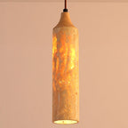 Traditional Japanese Yellow Travertine Strip Solid Wood 1-Light Pendant Light For Living Room