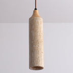 Traditional Japanese Yellow Travertine Strip Solid Wood 1-Light Pendant Light For Living Room