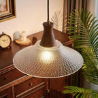 Contemporary Retro Solid Wood Conical Glass Shade 1-Light Pendant Light For Dining Room