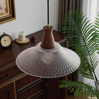 Contemporary Retro Solid Wood Conical Glass Shade 1-Light Pendant Light For Dining Room