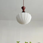 Contemporary Retro Solid Wood Round Glass Shade 1-Light Pendant Light For Living Room