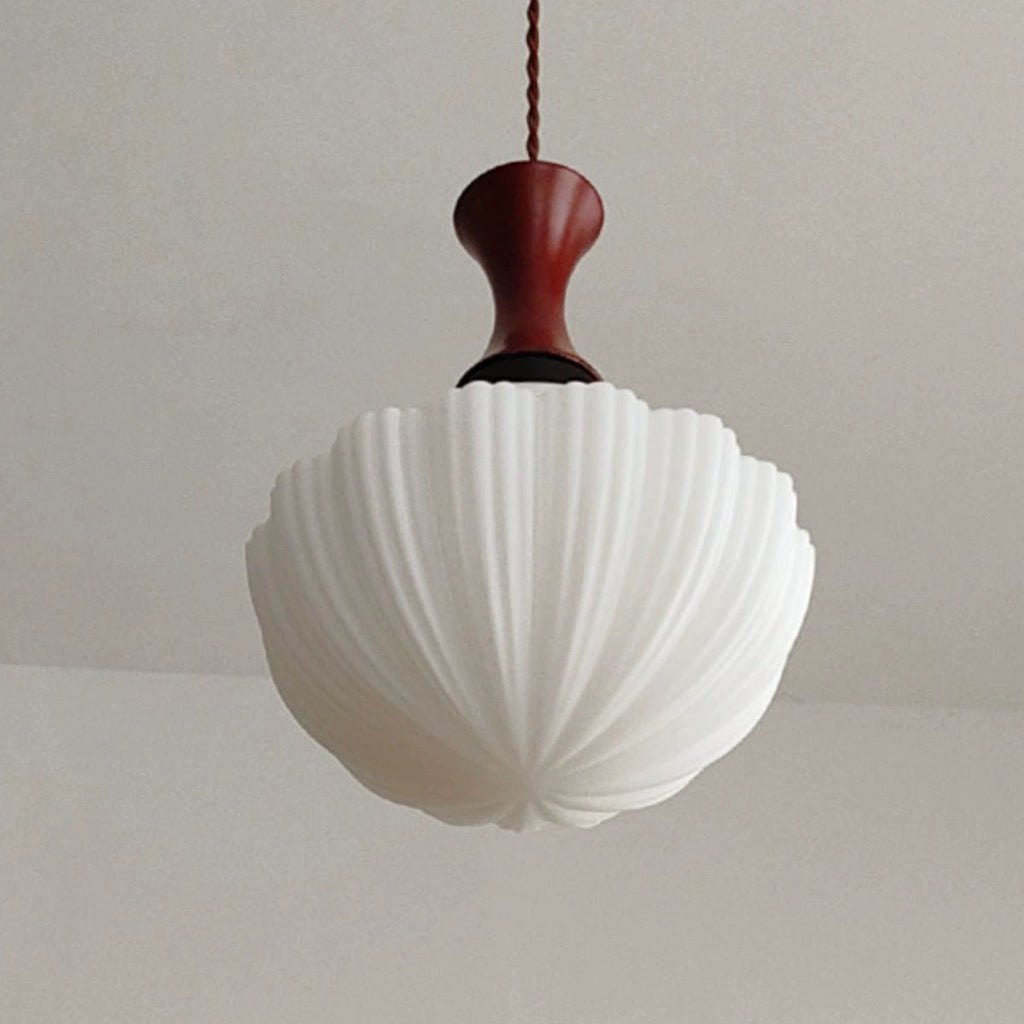 Contemporary Retro Solid Wood Round Glass Shade 1-Light Pendant Light For Living Room