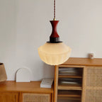Contemporary Retro Solid Wood Round Glass Shade 1-Light Pendant Light For Living Room