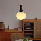 Contemporary Retro Solid Wood Round Glass Shade 1-Light Pendant Light For Living Room