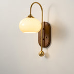 Traditional French Glass Round Shade Metal Wood 1-Light Wall Sconce Lamp For Dining Room