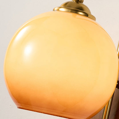 Traditional French Glass Round Shade Metal Wood 1-Light Wall Sconce Lamp For Dining Room