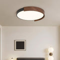 Modern Minimalist Iron Imitation Walnut Wood Grain PVC Round LED Flush Mount Ceiling Light For Bedroom