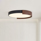 Modern Minimalist Iron Imitation Walnut Wood Grain PVC Round LED Flush Mount Ceiling Light For Bedroom