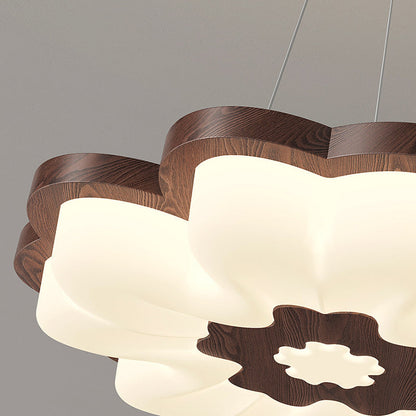 Traditional Vintage Solid Wood Grain PE Flower Shade LED Flush Mount Ceiling Light For Bedroom
