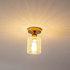 Contemporary Retro Cracked Glass Iron Cylinder 1-Light Semi-Flush Mount Ceiling Light For Living Room