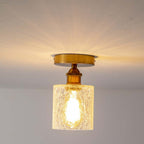 Contemporary Retro Cracked Glass Iron Cylinder 1-Light Semi-Flush Mount Ceiling Light For Living Room