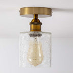 Contemporary Retro Cracked Glass Iron Cylinder 1-Light Semi-Flush Mount Ceiling Light For Living Room