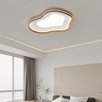 Contemporary Luxury Iron Aluminum Smoke Pattern Walnut Wood Corrugated Edge LED Flush Mount Ceiling Light For Bedroom