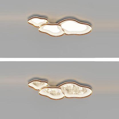 Contemporary Luxury Iron Aluminum Smoke Pattern Walnut Wood Corrugated Edge LED Flush Mount Ceiling Light For Bedroom