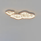 Contemporary Luxury Iron Aluminum Smoke Pattern Walnut Wood Corrugated Edge LED Flush Mount Ceiling Light For Bedroom