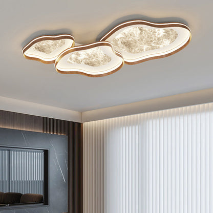 Contemporary Luxury Iron Aluminum Smoke Pattern Walnut Wood Corrugated Edge LED Flush Mount Ceiling Light For Bedroom
