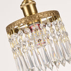 Contemporary Luxury Carved Brass Angel Crystal Round Shade 1-Light Pendant Light For Living Room