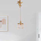 Contemporary Luxury Carved Brass Angel Crystal Round Shade 1-Light Pendant Light For Living Room