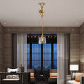 Contemporary Luxury Carved Brass Angel Crystal Round Shade 1-Light Pendant Light For Living Room