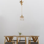 Contemporary Luxury Carved Brass Angel Crystal Round Shade 1-Light Pendant Light For Living Room