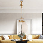 Contemporary Luxury Carved Brass Angel Crystal Round Shade 1-Light Pendant Light For Living Room