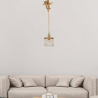 Contemporary Luxury Carved Brass Angel Crystal Round Shade 1-Light Pendant Light For Living Room